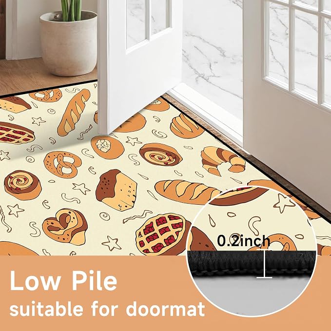 Cute Bread Area Rug 3D Cattoon Carpt Waffle Croissant and Muffin Rugs for Entryway Bedroom Living Room Kitchen Home Decor Washable Non Slip Floor Mat,2'x3'