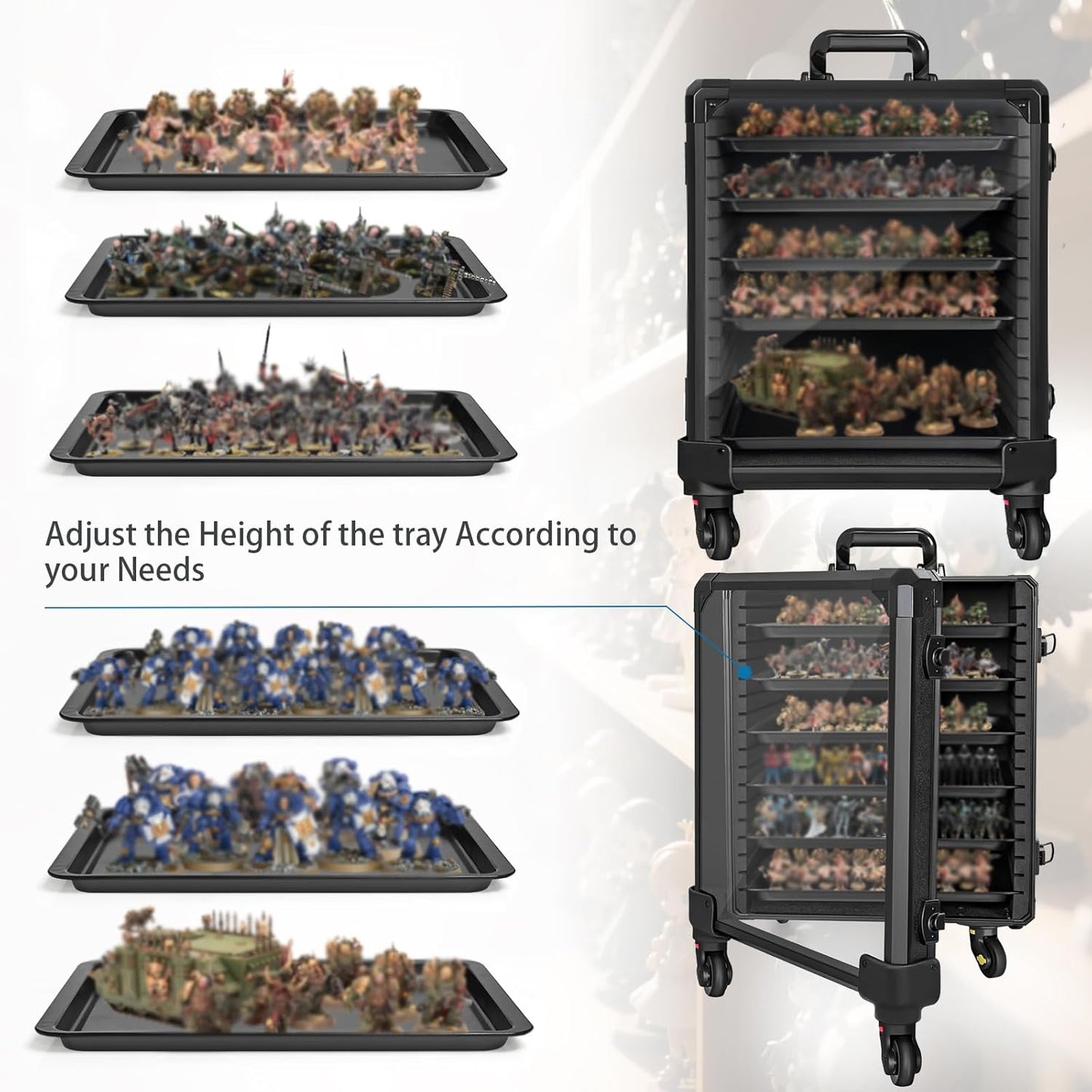 Skiennix Miniatures Storage Case - Aluminum Alloy Frame with Lock & Trolley | Large Size Display