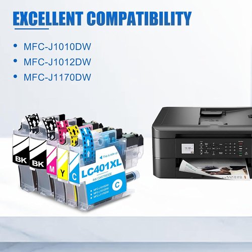 Brother LC401XL High Yield Ink Cartridges - 5-Pack (2 Black, 1 Cyan, 1 Magenta, 1 Yellow) for MFC-J1010DW, MFC-J1012DW, MFC-J1170DW Printers