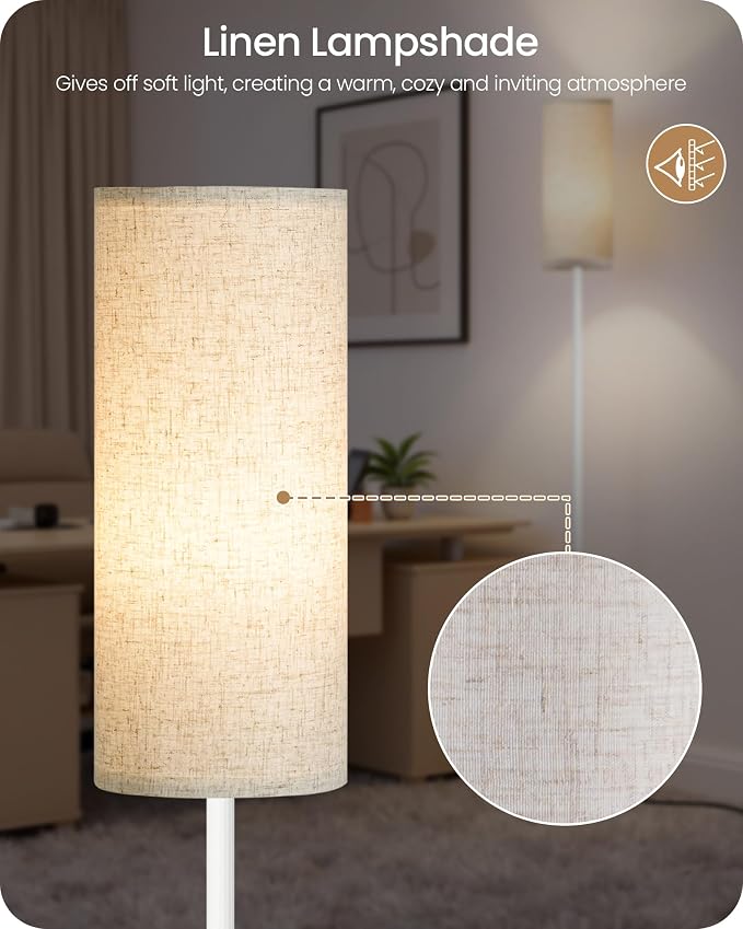 Dimmable Floor Lamps for Living Room with Remote and Foot Switch, 64.4” Modern Standing Tall Lamp, Corner Lamp for Bedroom, Office, Bulb Included, 3000K-6500K, Beige and White, FCC Listed WE06LD05W1