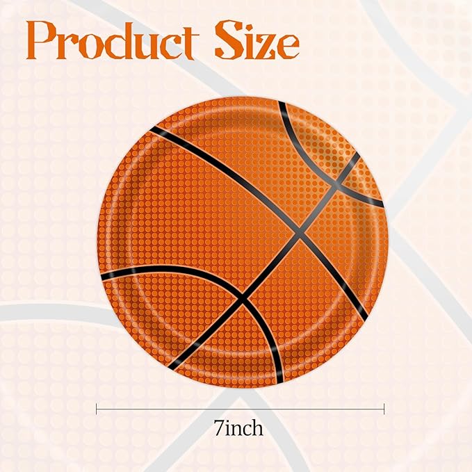 50PCS Basketball Party Paper Plates 7 Inch, Disposable Basketball Birthday Party Supplies Cake Dessert Plates for Birthday Baby Shower Sports Event Decorations