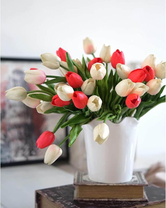 FiveSeasonStuff Real Touch Tulips Artificial Flowers – 15 Stems Faux Tulip Bouquet in Gift Box for Wedding, Home Decor, Party, Floral Arrangements (Jaipur Soft Pink)