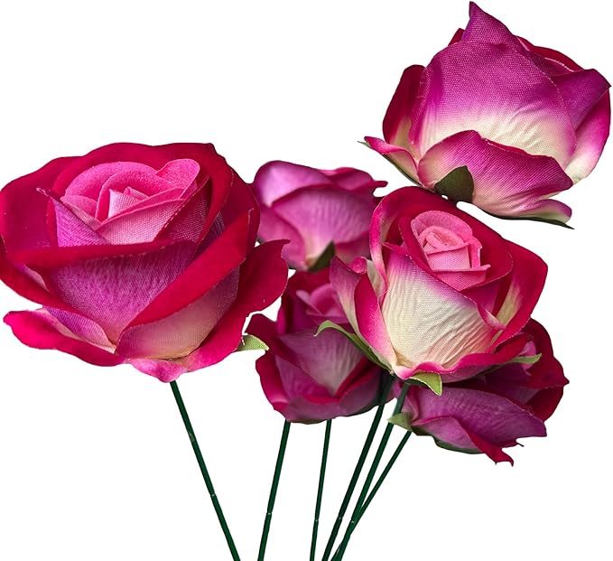 FagusHome 30 Pcs Silk Rose Artificial Flowers Roses Bulk Bouquet Fake Flowers Rose Heads with Stems for Home Wedding Decor (Red Pink)