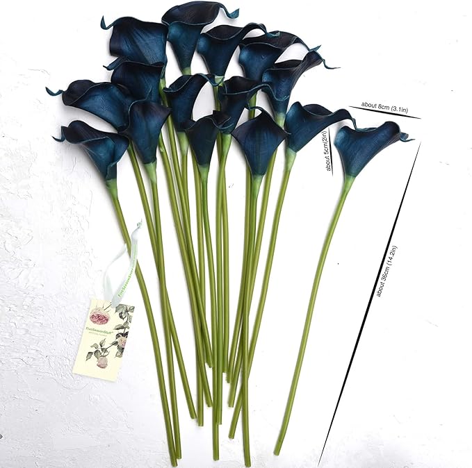 FiveSeasonStuff Real Touch Calla Lily Artificial Flowers Wedding Bridal Bouquet | Floral Arrangements | 15 Calla Lilies (Night Blue)