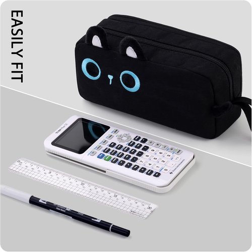 CICIMELON Large Capacity Cartoon Pencil Case - Embroidered Animal Design for Kids & Teens | Black Cat