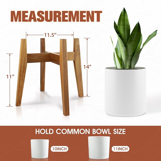 RAINBLELAND Indoor Plant Stand, Mid Century Modern Plant Holder, Pot Stand for Large Plants, Stable Wood Planter Stand for Indoor Outdoor, Fit 11 Inch Pots