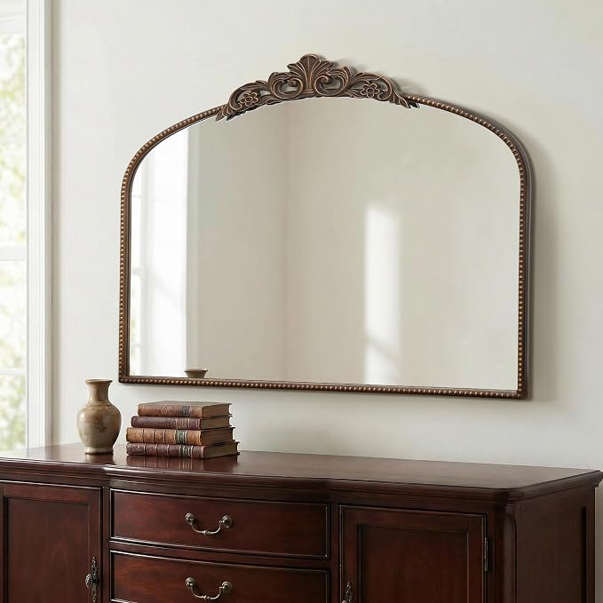 Micasso Bronze Vintage Arched Mirror: 36"x29" French Baroque Antique Wall Mounted Mirror - Traditional Ornate Decorative for Mantle/Fireplace/Living Room/Bedroom/Entryway/Hallway/Wall Decor
