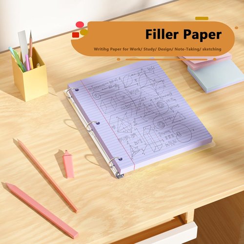 Purple Loose Leaf Paper - 200 Sheets College Ruled Filler Paper | 8" x 10.5" | 3-Hole Punched