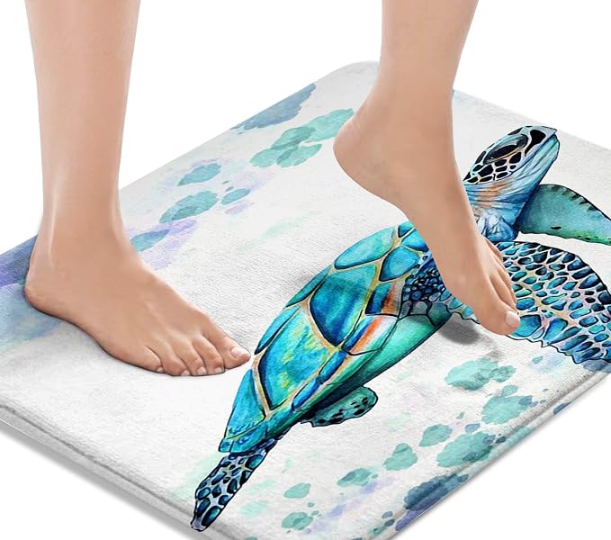 Britimes Bath Mat for Bathroom sea Turtle Washable Floor Rug Carpets Floor Mat Bathroom Decorations 18x30 inches for Kitchen Bedroom Indoor