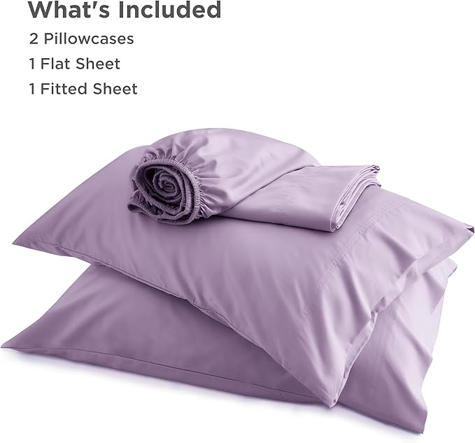 Bedsure Full Size Bed Sheets, Cooling Sheets, Rayon Derived from Bamboo, Breathable & Soft, Deep Pocket Up to 16 Inches, Hotel Luxury Silky Bedding for Hot Sleepers, Lilac