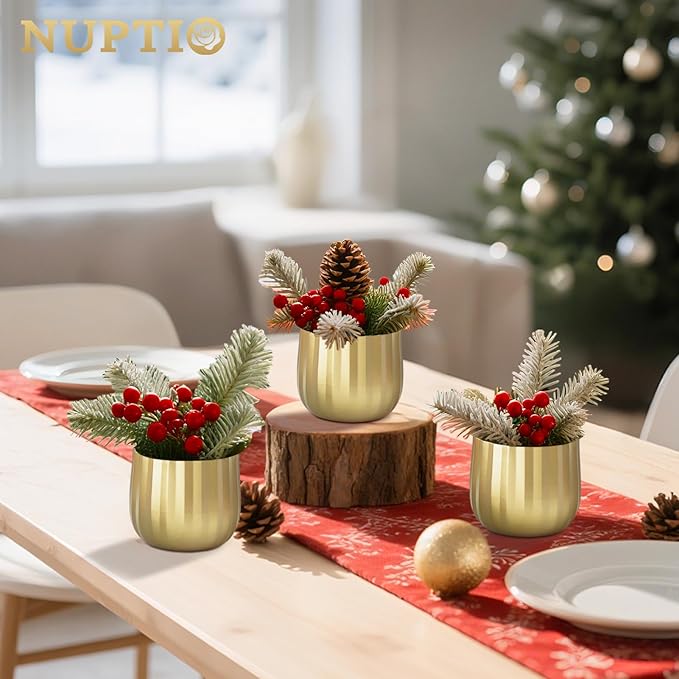 Gold Vases Compote Centerpiece Planter: 4" Ribbed Metal Vase Small Compote Bowl Planter Pot with Drainage Hole for Wedding Table Centerpiece Indoor Plants Set of 6