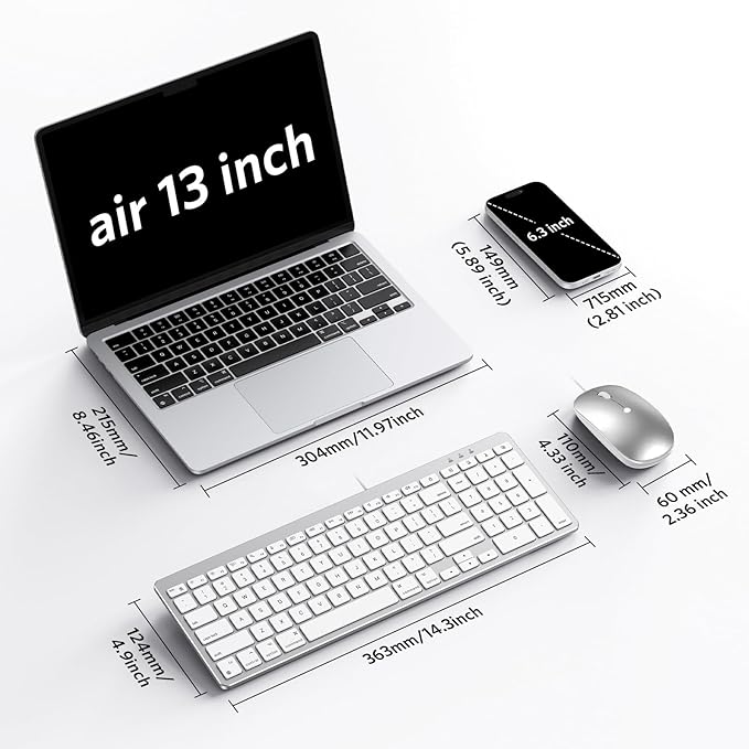 OMOTON Keyboard and Mouse for Mac, Wired Keyboard with Numeric Keypad Dual Interface (Type-C & USB), Mouse with USB A Interface Compatible with MacBook Pro/Air, iMac, Mac mini/Pro Laptop, Silver White