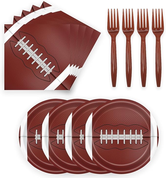 72 Pcs Football Paper Plates and Napkins, Disposable Party Plates and Napkins Tableware Set for Sports Birthday Party and Baby Shower, Serves 24