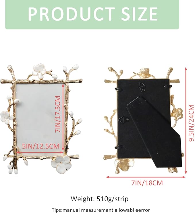 5X7 Wedding Picture Frame with Enamel Finis Glass Front - Ornate Antique Photo Frame Tabletop/Wall Vintage Display Gifts for Women