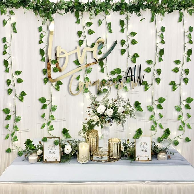 84 feet Artificial Vines Greenery Garland Fake Hanging Leaves Faux Foliage Plants for Wedding Party Garden Home Kitchen Office Wall Decorations (Scindapsus/12 Strands)