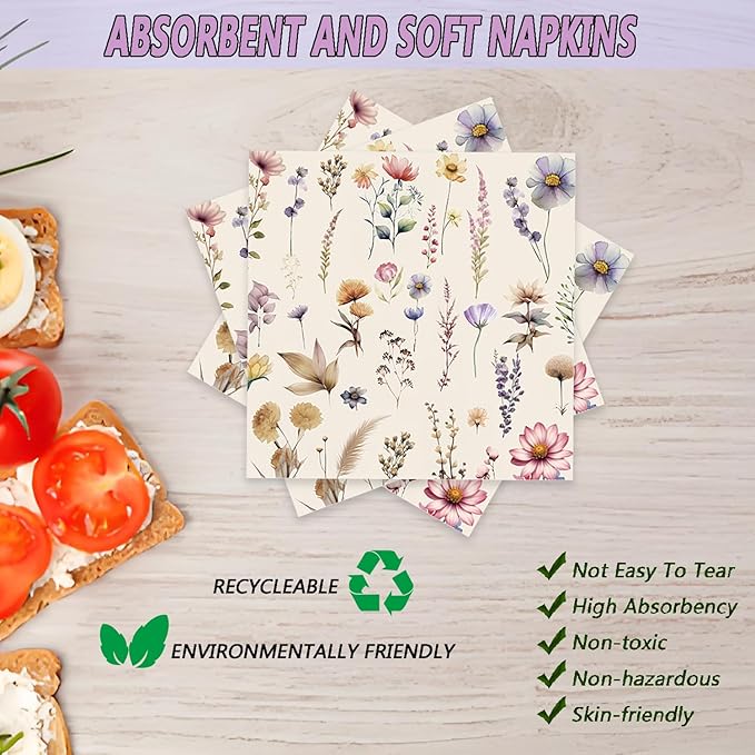 72Pcs Fall Wildflower Plates and Napkins, Floral Birthday Party Supplies Autumn Wildflower Paper Plates and Napkins Forks Tableware Decorations for Fall Picnic Tea Party Baby Shower Birthday, Serve 24