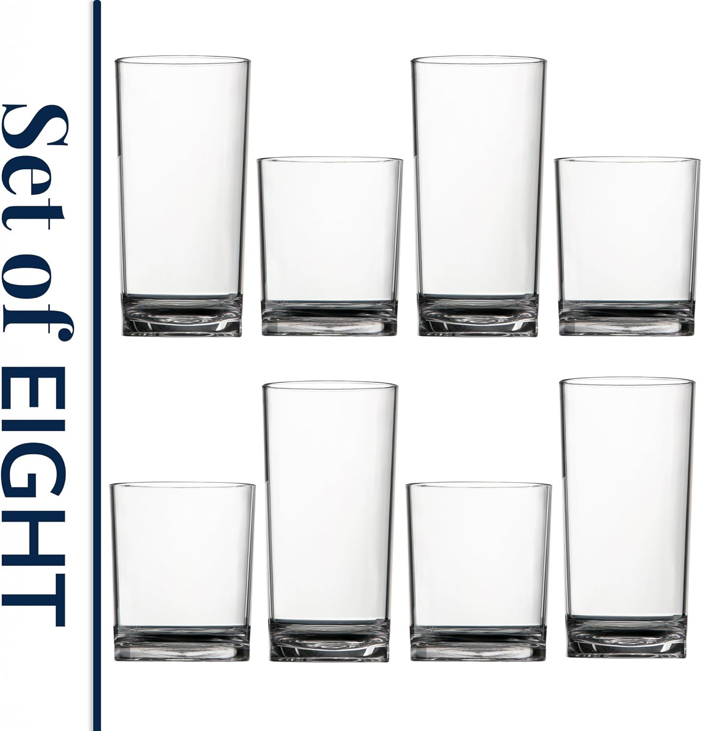 US Acrylic Drinking Glasses Set - 12oz Rocks & 16oz Water Cups | BPA-Free, Reusable & Dishwasher Safe