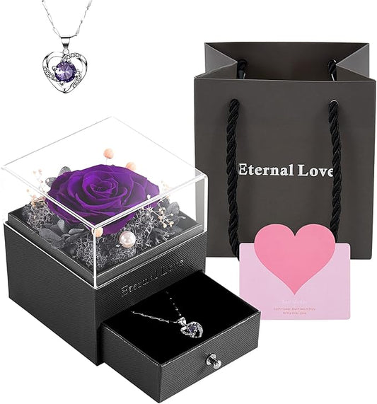 SHOKUTO Preserved Rose,Birthday Gifts for Women Mom Girlfriend,Gifts for Mom Grandma Wife Daughter Sister,Jewelry Boxes with Necklace