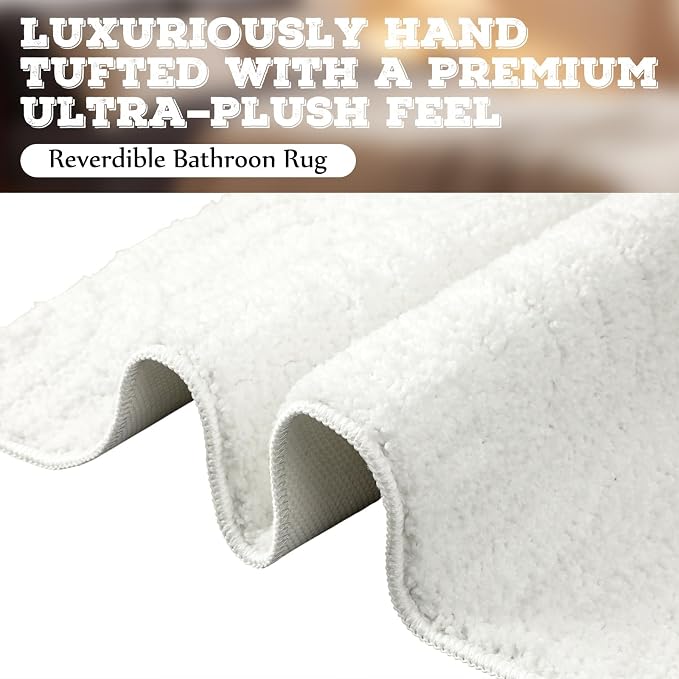 Drydiet White Boho Jacquard Bathroom Rug for Bathroom 3D Arched Stripes Non Slip Absorbent Extra Thick Soft Carpet, Plush Bath Rug with Rubber Backing for Bath Shower, 20''x30''