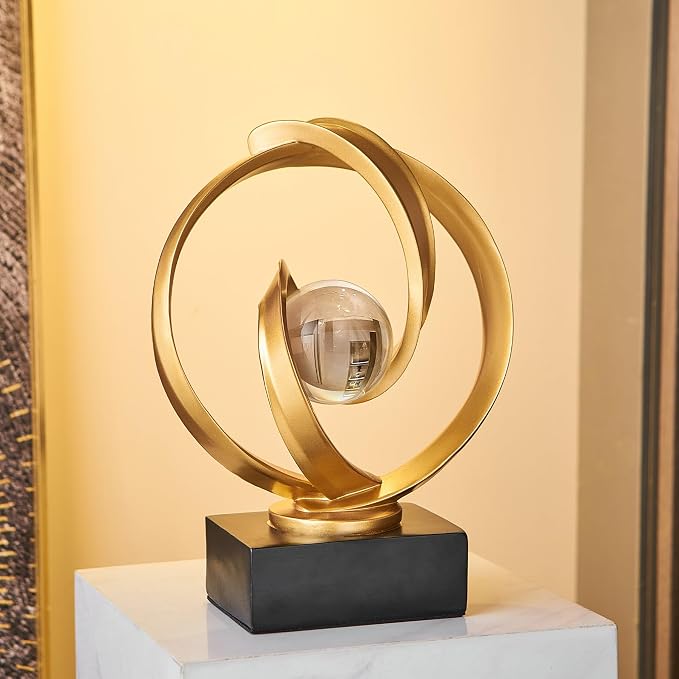 Modern Gold Statue Decor for Living Room, Abstract Art Sculptures Home Décor Accents for Coffee Table TV Stand Bookshelf, Resin Decorations for Dining Room Office Bedroom