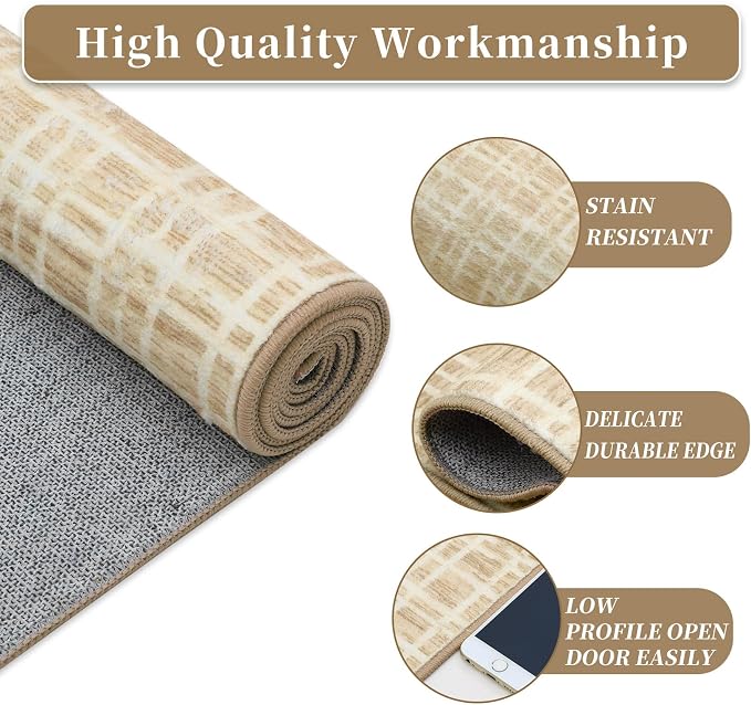 Modern Rug 8x10 Area Rugs for Living Room Washable Bedroom Rug Geometric Grid Large Area Rug Soft Non Slip Throw Rugs Low Pile Stain Resistant Carpet for Office Dining Room 8'x10' Yellow