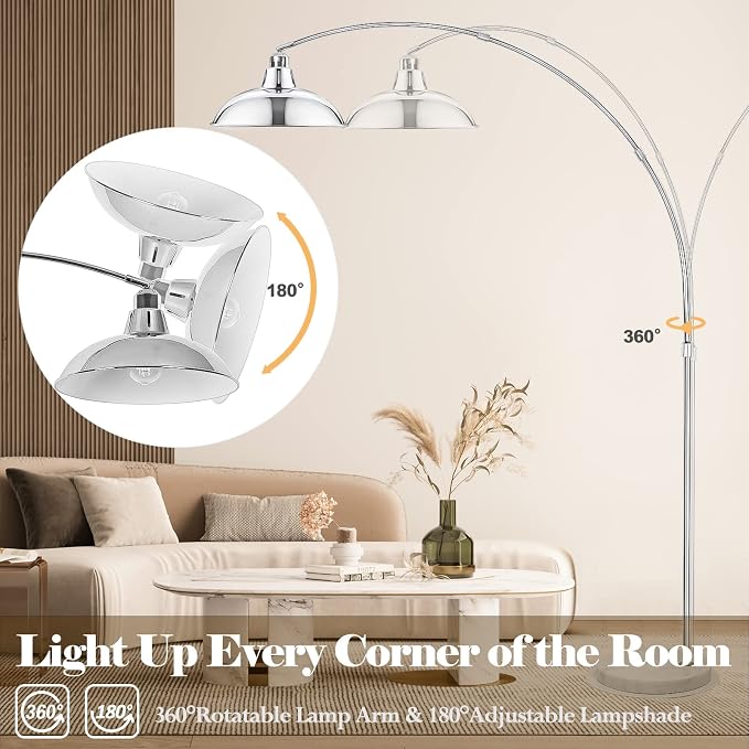 FILIYANO Modern 77" Arc Floor Lamp - Adjustable Standing Lamp for Living Room, Bedroom & Office, Brushed Nickel