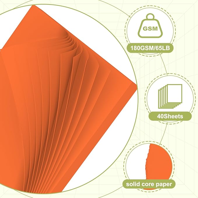 40 Sheets Cardstock 8.5x11, 65lb Orange Red Card Stock, Construction Paper, 180gsm Thick Printer Paper for Printing, Painting, Card Making, Kids School Supplies,Party Decorations