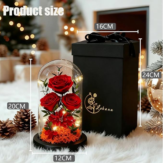 Birthday Gifts for Women Mom Fresh Flowers for Delivery Prime Forever Preserved Rose in Glass Dome Gifts for Her Girlfriend Grandma Daughter Wife Valentines Mothers Day Christmas Anniversary-Red