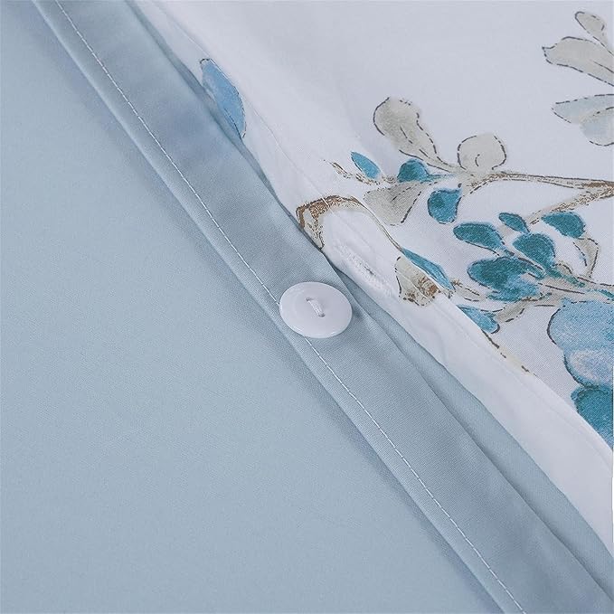 Brandream Blossom Floral Birds Duvet Cover Queen Size 100% Egyption Cotton Farmhouse Bedding Set White Blue Botanical Branches Flower Pattern