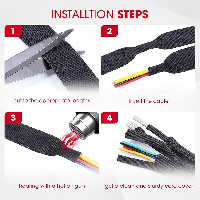 2 in 1 Heat Shrink Braided Sleeving Fabric Tubing-Ideal fit Irregular Shape Hose/Cable/Wire (1/2"(12mm), 60FT)