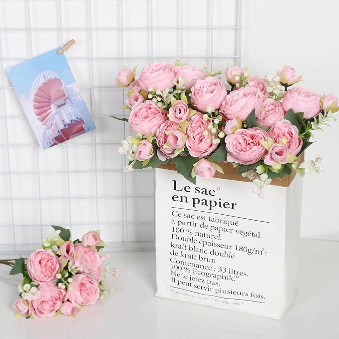 SOMYTING Peonies Artificial Flowers, Silk Flowers Faux Peonies Bouquet Fake Flowers Silk Floral Arrangements Dining Table Centerpieces for Home Wedding Party Decoration (Light Pink, 4PCS)