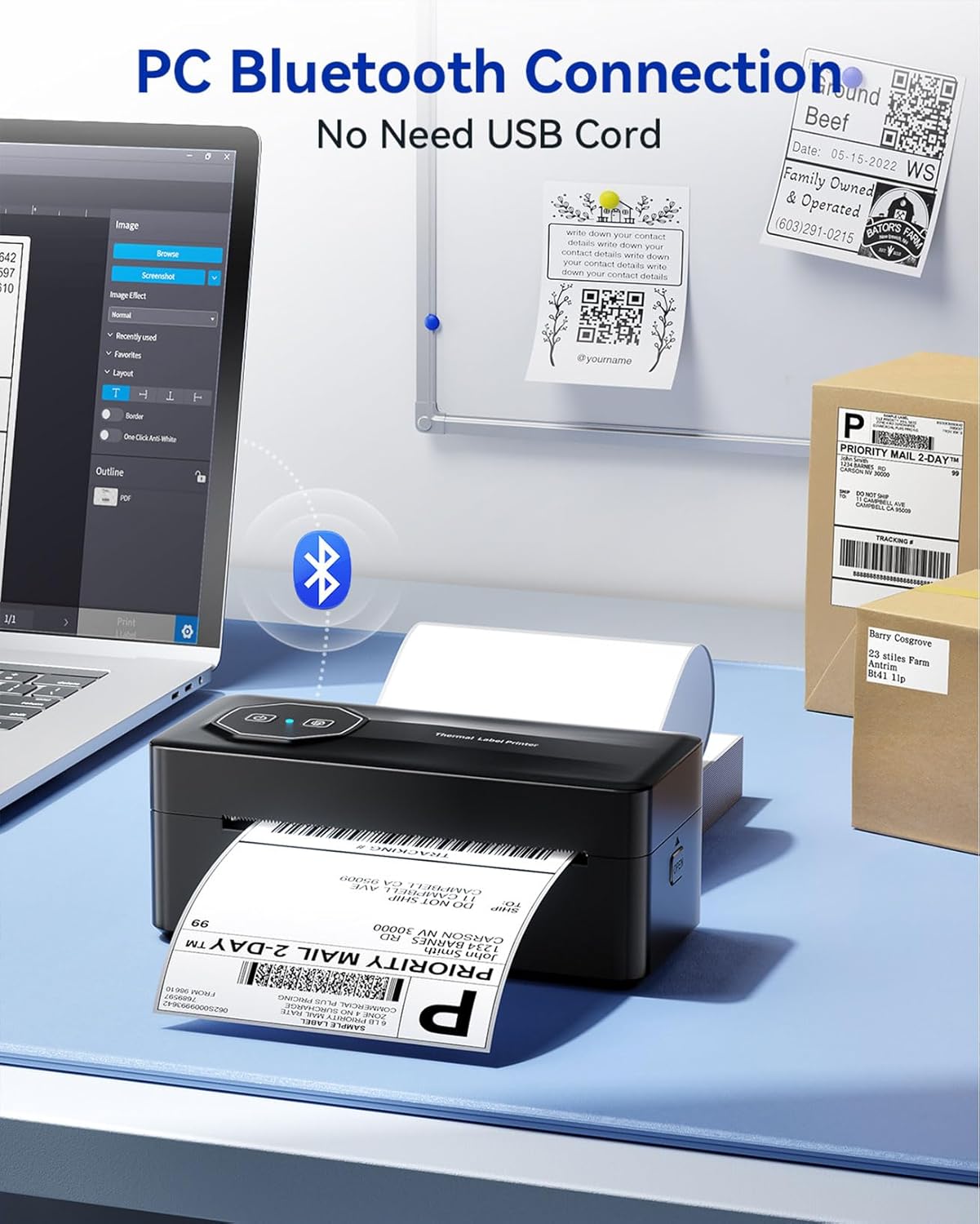 TATTMUSE Bluetooth Thermal Label Printer - Wireless 4x6 Shipping Solution for Small Businesses | Compatible with iPhone, Android, Windows, Mac, Black