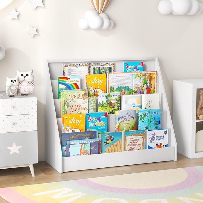 HONEY JOY Kids Bookshelf, 5-Tier Wooden Toddler Bookcase, Children Book Rack & Magazine Display Shelf, Toy Storage Organizer, Book Shelf for Kids Rooms, Playroom, Nursery, Classroom (White)