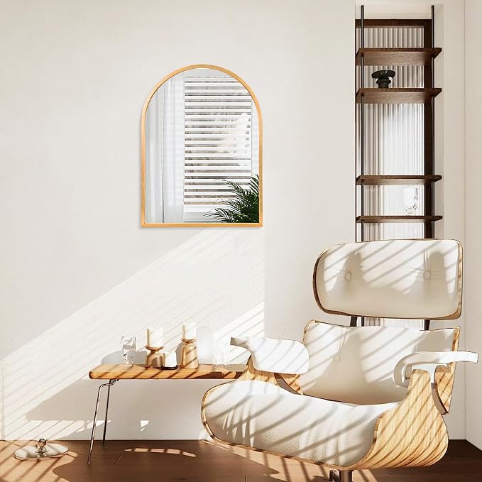 Arched Wall-Mounted Mirror Gold Arch Mirror Aluminum Alloy Frame Bathroom Mirror for Vanity Living Room, Bedroom, and Entryway 20"x16"