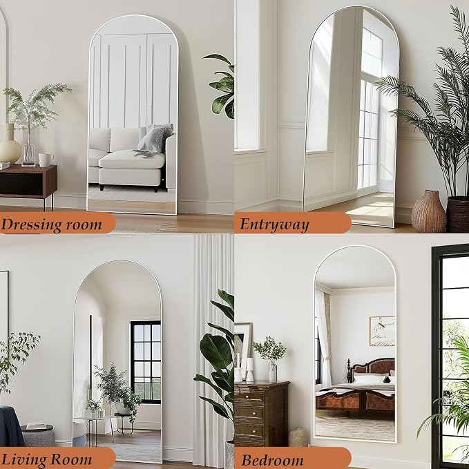 Dewfig Arched White Full Length Mirror, 71"X30" Large Floor Mirror, Full Body Mirrors for Leaning or Hanging, Standing Mirrors for Bedroom, Living Room,Dressing Room, Aluminum Alloy Frame, White
