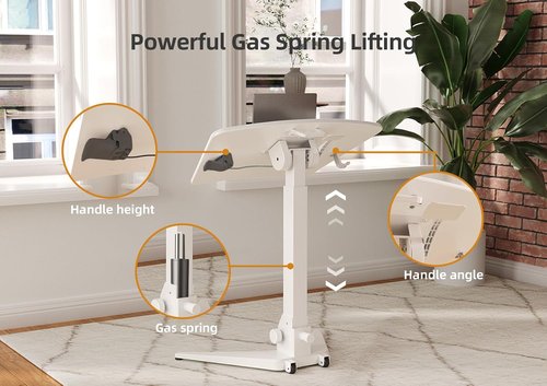 Claiks Mobile Standing Desk - Portable Rolling Workstation with Pneumatic Height Adjustment | White
