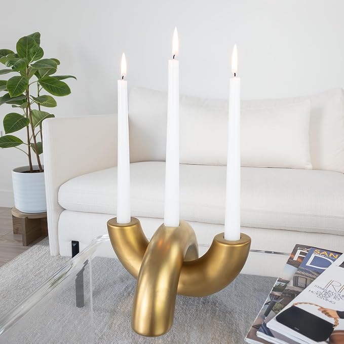 Taper Candle Holder Set - Candle Stick Holders for Dining Room Table, Entryway Table, or Fireplace Mantel - Modern Candelabra Home Decor (Gold)