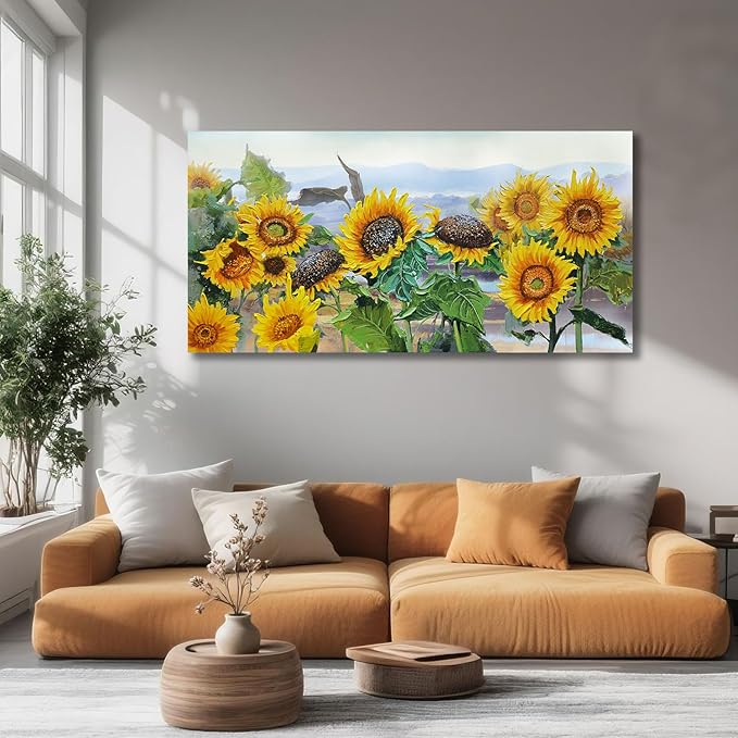 Ardemy Sunflower Wall Art Canvas Flower Yellow Picture Floral Landscape Painting for Living Room, Nature Extra Large Framed Artwork Bedroom Dining Room Home Office Wall Decor 58"x29"