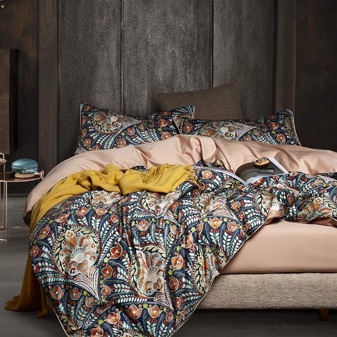 VM VOUGEMARKET Medallion Duvet Cover Set King Boho Paisley Print Bedding Set 3 Pieces Sateen Cotton Rustic Bohemian Comforter Cover with Zipper Ties
