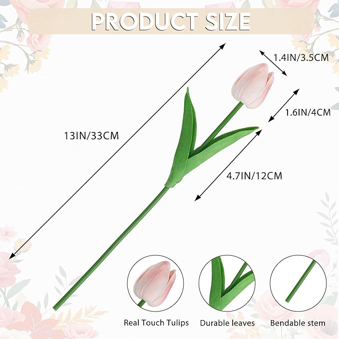 20 Pcs Tulips Artificial Flowers 13" Pink Faux Flowers Real Touch PU Fake Tulips Bouquet for Floral Arrangement Home Kitchen Table Wedding Decorations