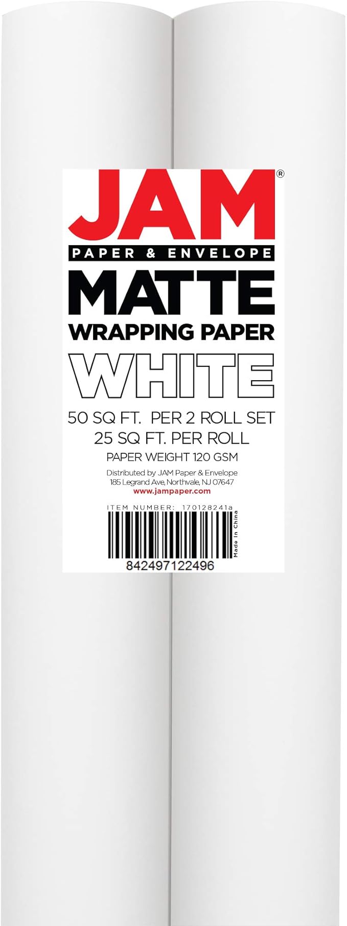 JAM Paper Gift Wrap - Matte Wrapping Paper - 50 Sq Ft Total (30 in x 10 Ft Each) - Matte White - 2 Rolls/Pack
