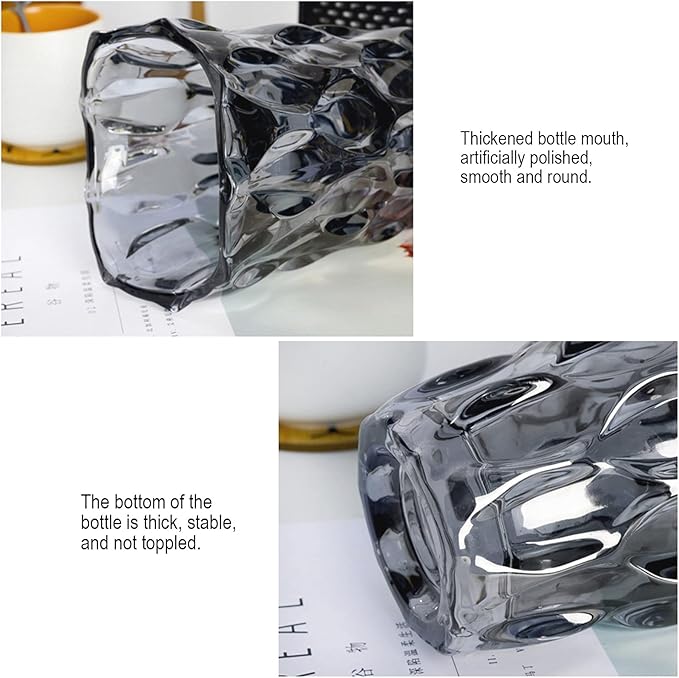 9.85" High Gray Glass Flower Vase for Home Decor, Dining Wedding Table Office Holiday Party Centerpiece Decoration