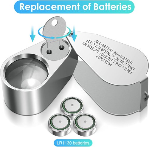 Leffis 2 Pack Jewelers Loupe Magnifier - LED/UV Illuminated Folding Magnifying Glasses for Jewelry & Collectibles