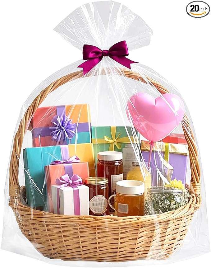 Yotelab Extra Large Cellophane Bags, 40x50 Inch Clear Cellophane Wrap for Gift Baskets, 20Pcs Jumbo Huge Clear Basket Bags