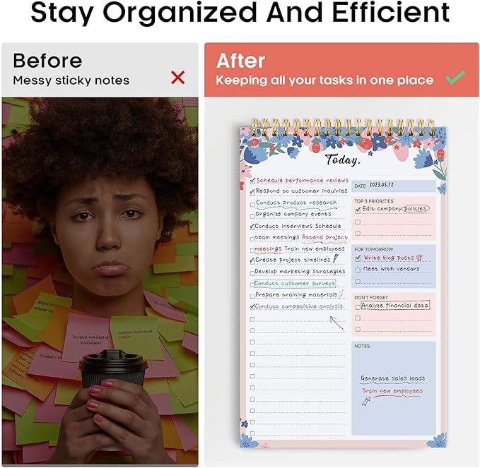 Taja To Do List Notepad - To Do List Notebook for Work with 52 Sheets, 9.8" x 6.5", Undated Daily Planner Perfect for Daily Tasks and Goal Setting, Notepad Suitable for Office, Home & School - Spring Blossom
