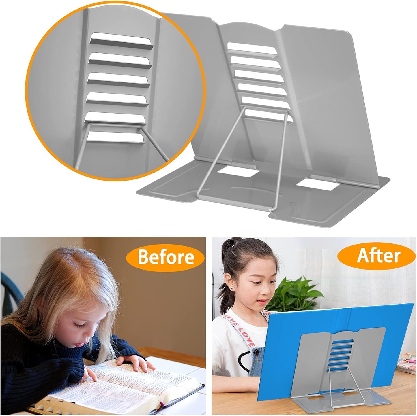 VFINE Adjustable Desk Book Stand - Portable Metal Holder for Textbooks & Cookbooks - Gray