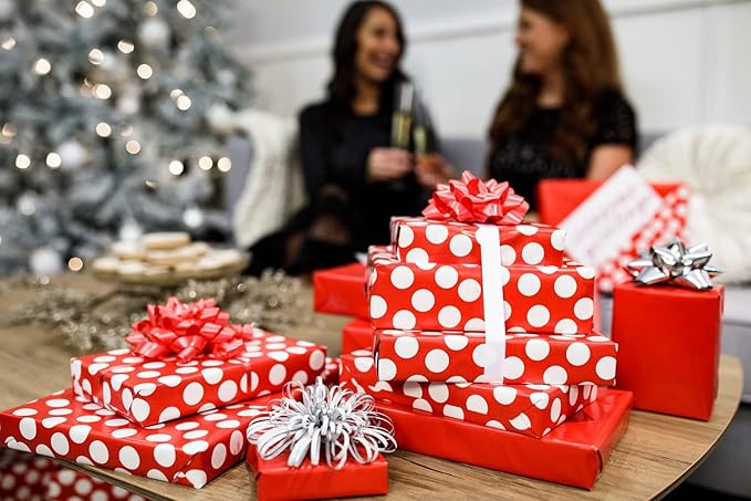American Greetings Wrapping Paper Rolls for Christmas or Any Occasion, Metallic Gold and Red Holiday Gift Wrap (120 sq. ft., 4 Rolls-30 in. x 12 ft., Reversible) Stripes, Polka Dots, Zig Zags