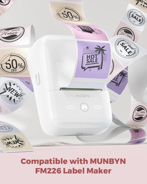 MUNBYN 2-Inch Round Thermal Labels - Colorful Stickers for Canning & Baking | 150 Sheets per Roll