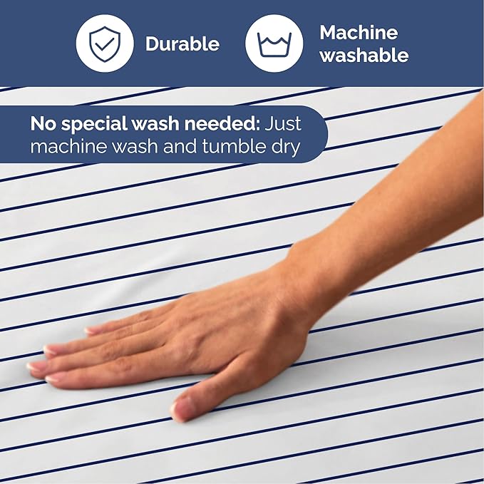 Striped Sheets - Navy Blue & White Striped Sheets - 1 Flat & 1 Fitted & 2 Pillowcases w/ Deep Pockets – Wrinkle & Fade Free - Soft, Breathable & Cooling – Luxury Pinstripe Bedding - Full Size Bed Set