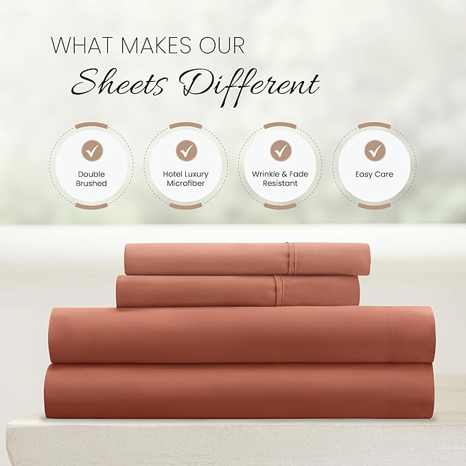 Linen Market Twin XL Bed Sheets - Cooling & Soft - Deep Pocket Fits 16" Thick Beds - 4 Piece Set (Clay)